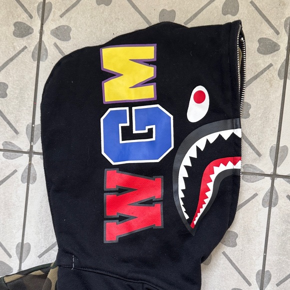 A Bathing Ape Bape Shark Gull Zip Black and Green Camo Hoodie, Men’s M - Picture 7 of 7